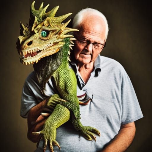 Old Man and Dragon: Hyperrealistic Portrait