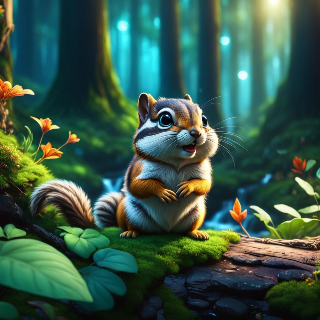 Chibi Chipmunk in Enchanted Forest