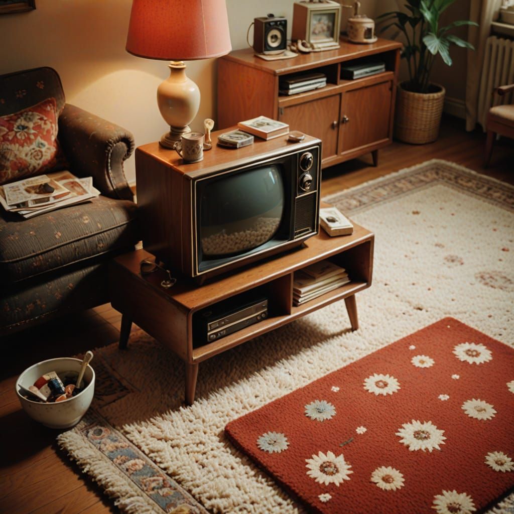 Warm Nostalgic Scene of 1980s Living Room