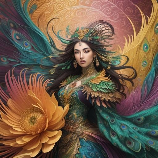 Dragon Peacock Woman in Abstract Expressionism