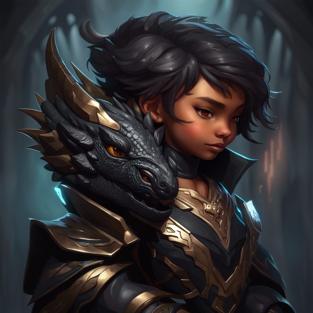 Detailed Black Chibi Dragon Warrior Portrait