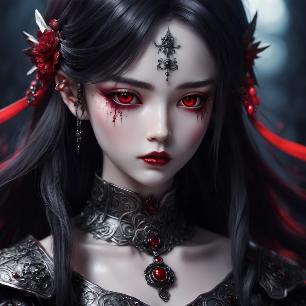 Ethereal Anime-Style Doll Warrior Woman with Dark Essence
