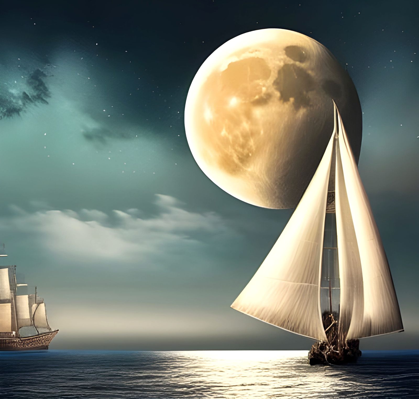 Sailboat to the Moon Under Starry Sky