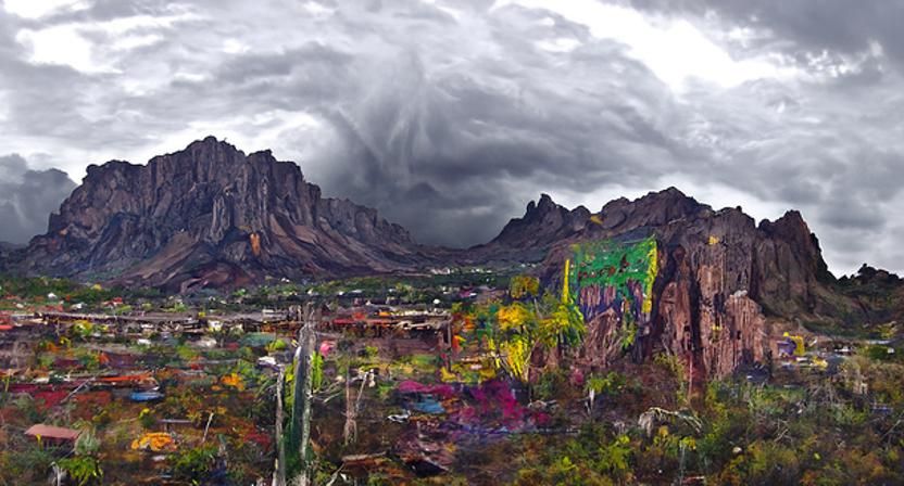 Hyperrealistic Superstition Mountain Acrylic Art Panorama