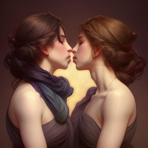 Two Women Kissing: Hyperdetailed Digital Portrait