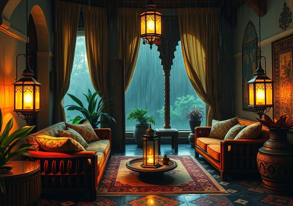 Serene Moroccan Living Room in Fauvist Style