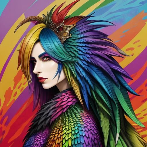 Rainbow Dragon Woman: Abstract Digital Portrait