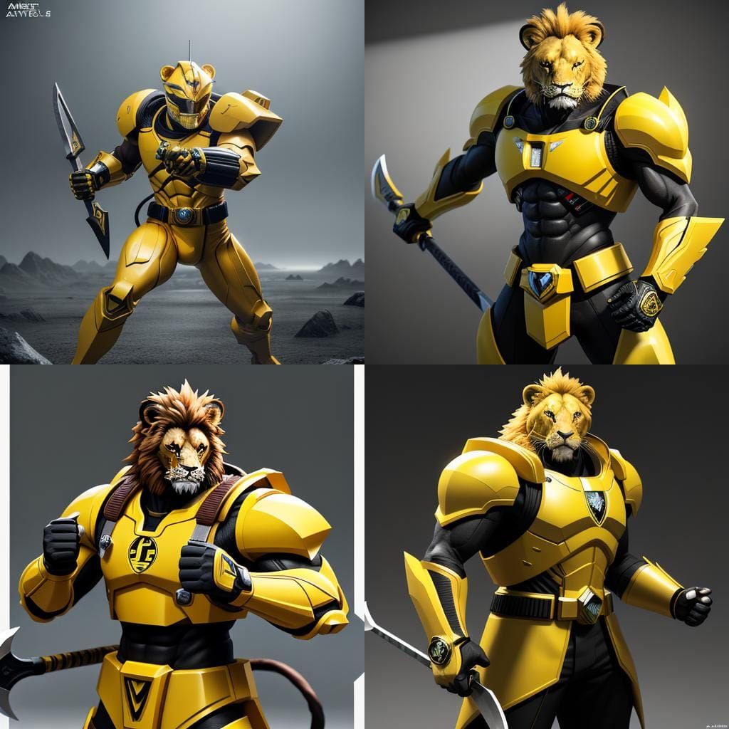 Lion Power Ranger with Battle Axe in Anime Style