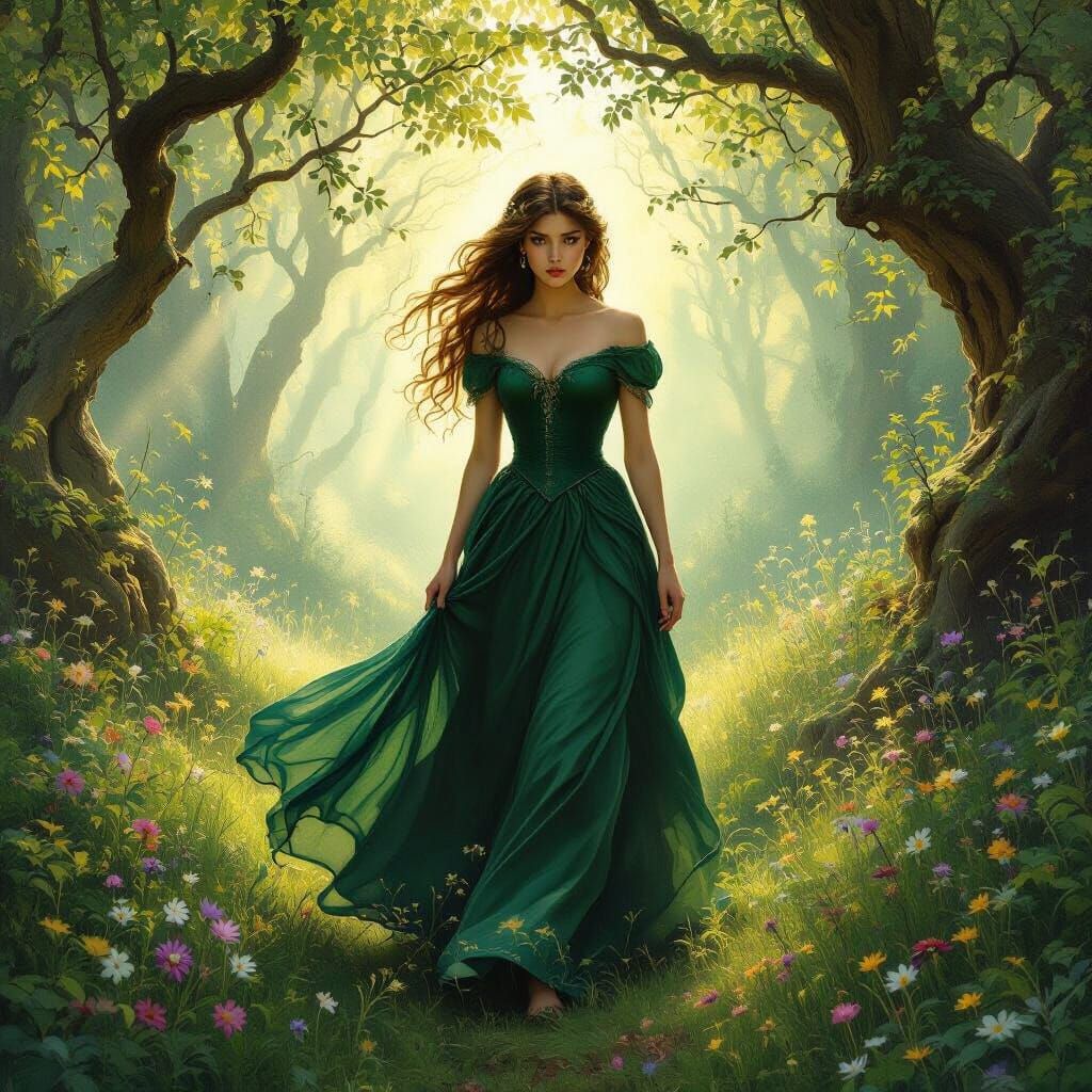 Confused Princess in Enchanted Forest, Painterly Style