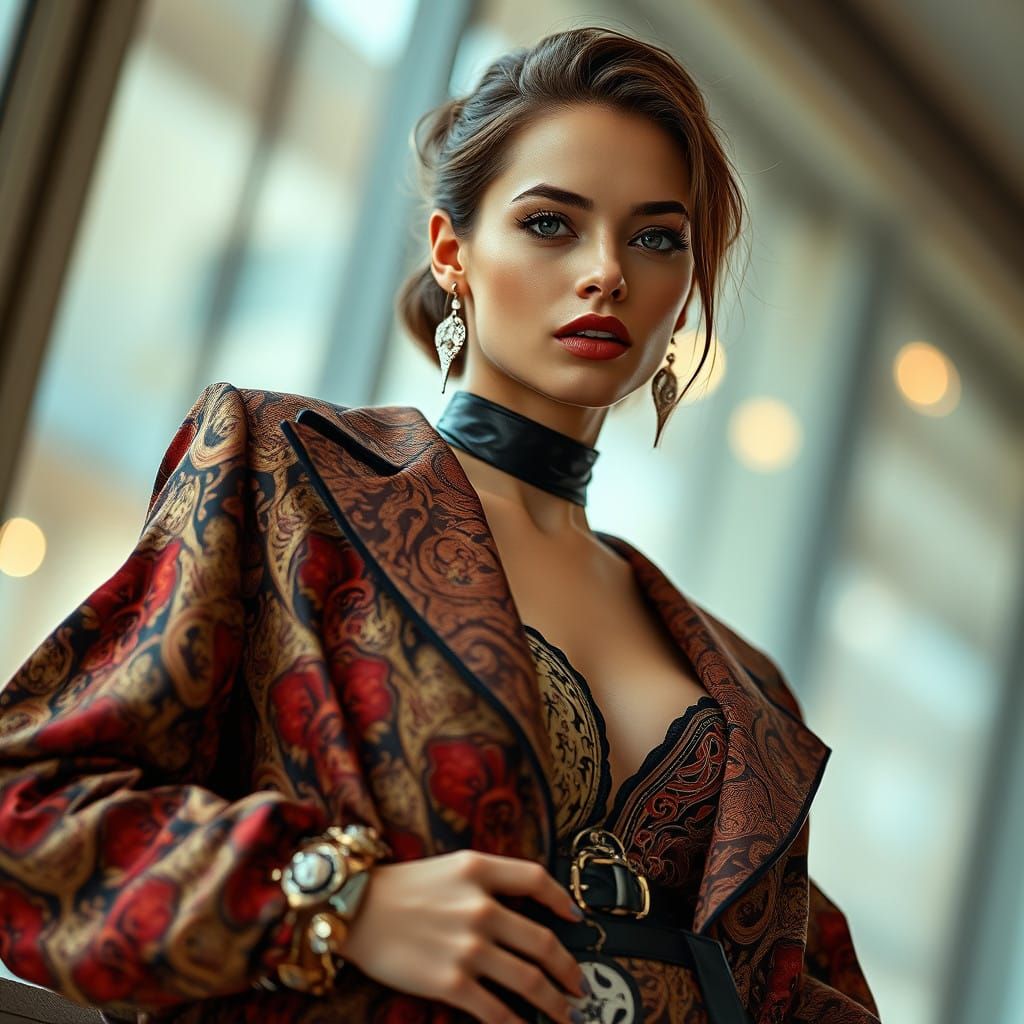 Elegant Fashion Model in High-End Designer Garments