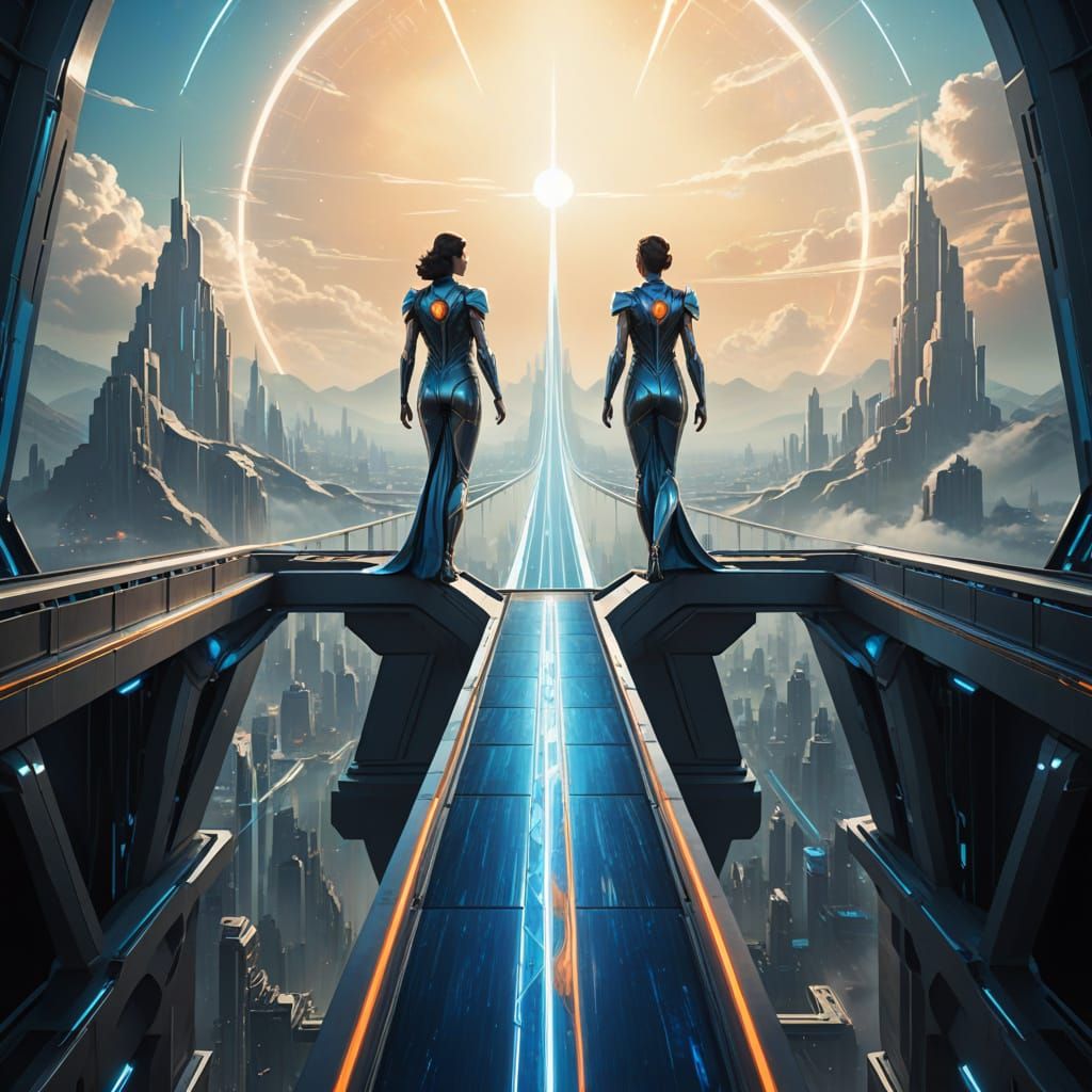 Perfect Goddess Bridge in Futuristic Art Deco Style