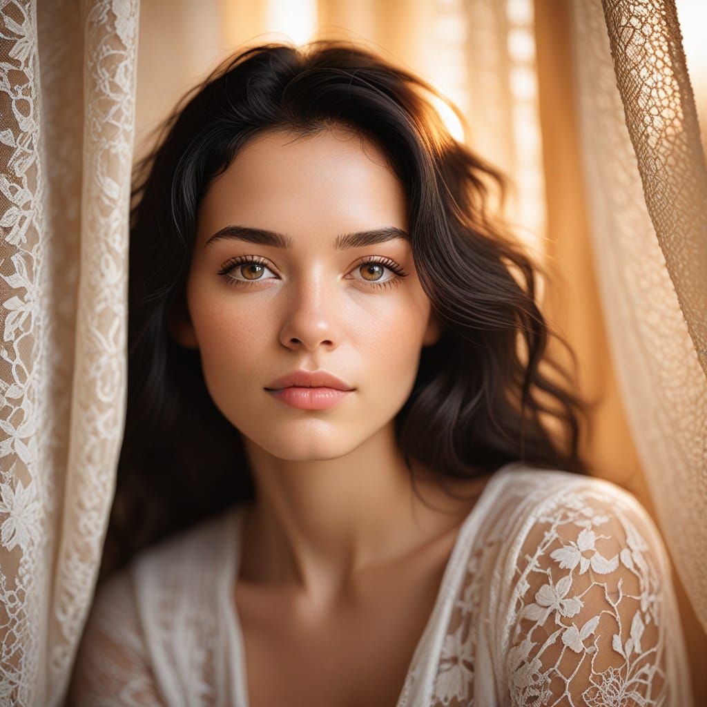 Serene Mediterranean Goddess in Golden Hour Light
