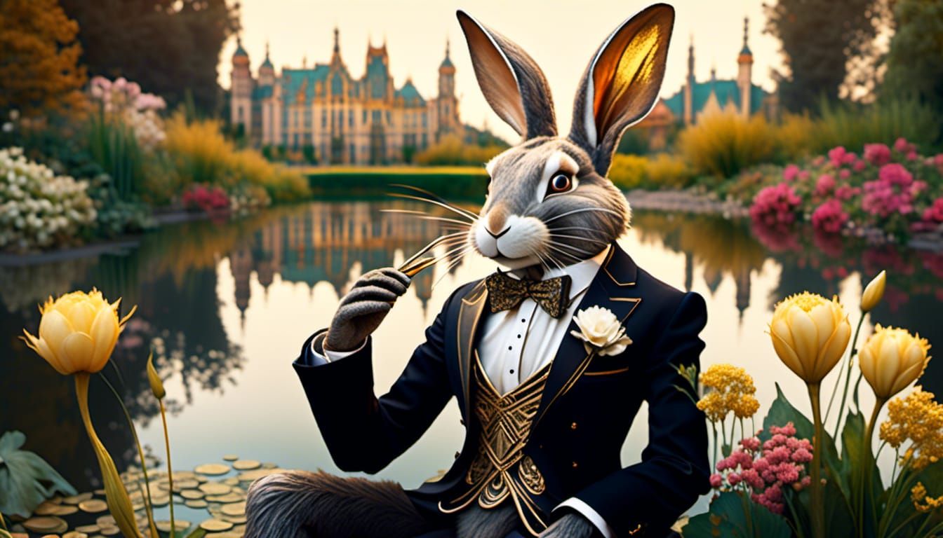 Elegant Rabbit in Art Nouveau Style