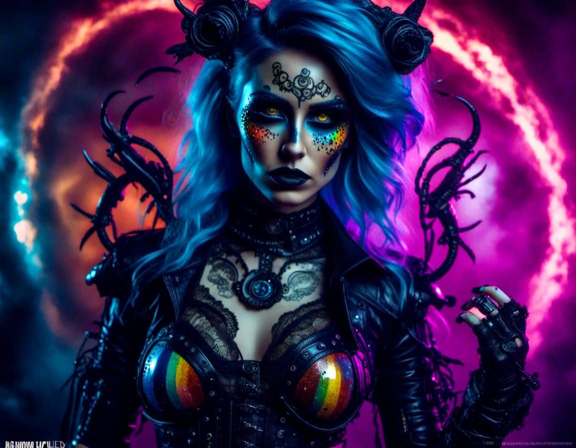 Rainbow Gothic Cat in Cyberpunk Style