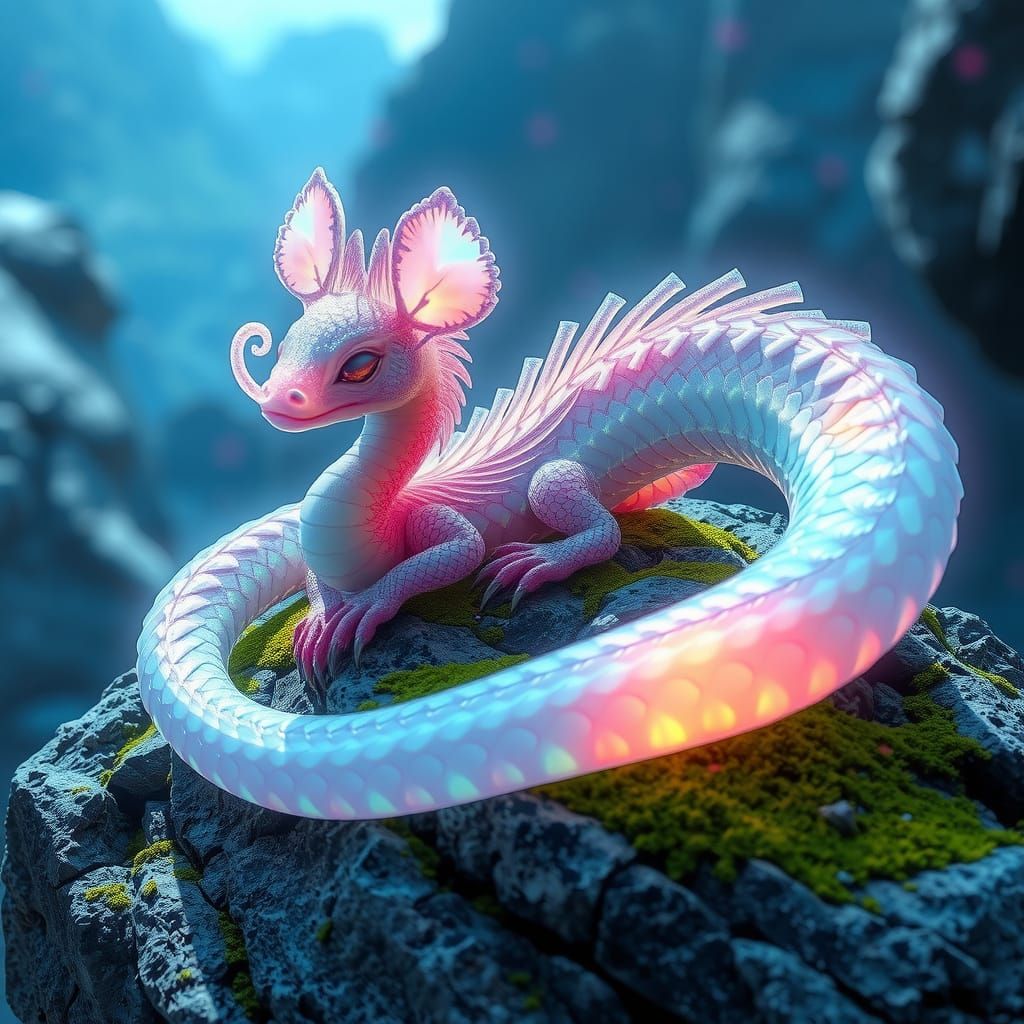 Serpentine Creature Basks in Prismatic Aura