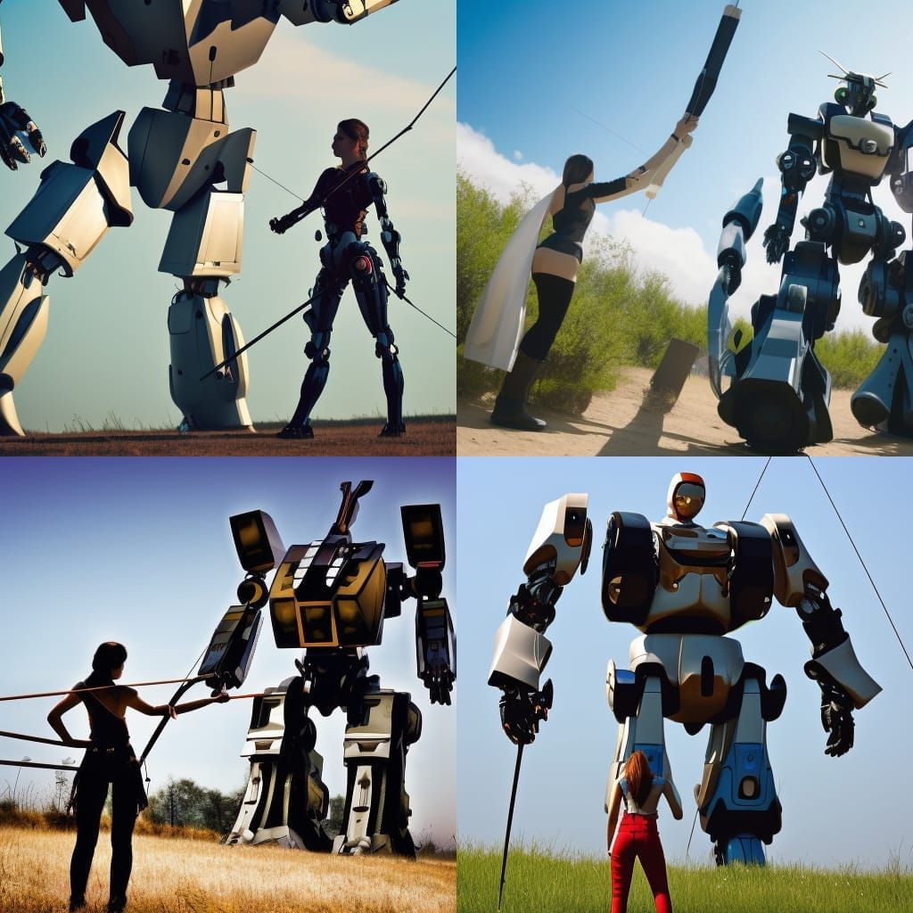 Female Archer on Mecha Robot Shoulder