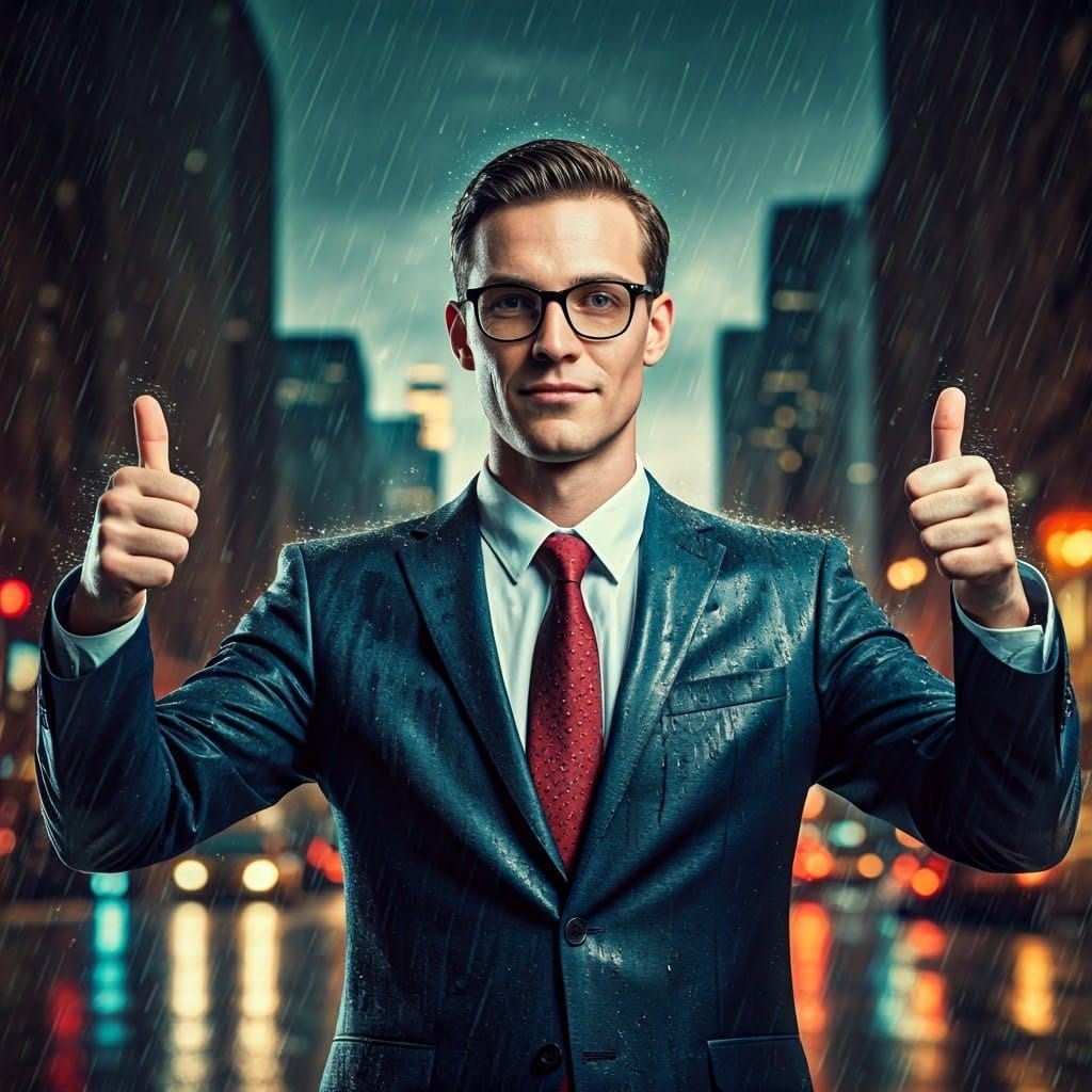 Confident Invisible Man Poses in Rainy New York City