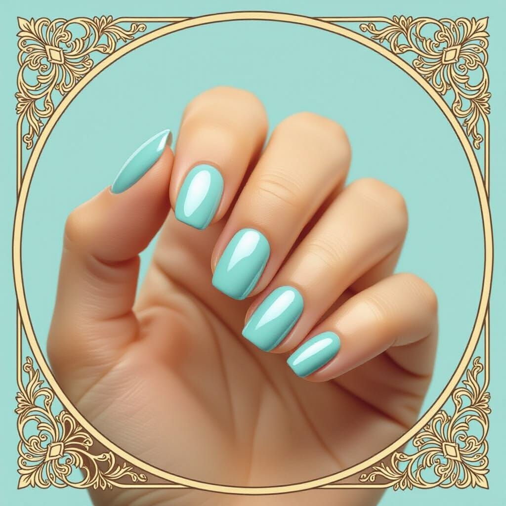 Light Blue Nails in Art Nouveau Style