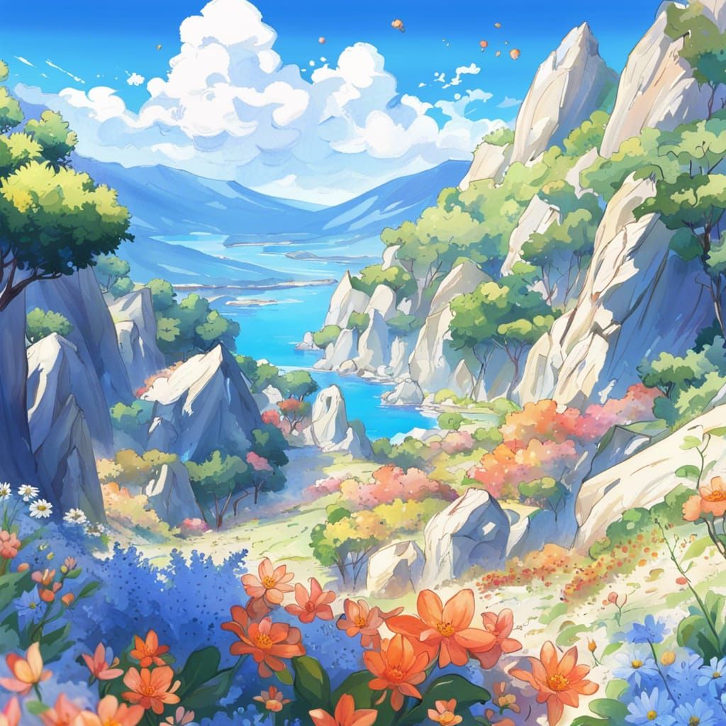 Dinaric Alps in Summer: Vivid Anime Style