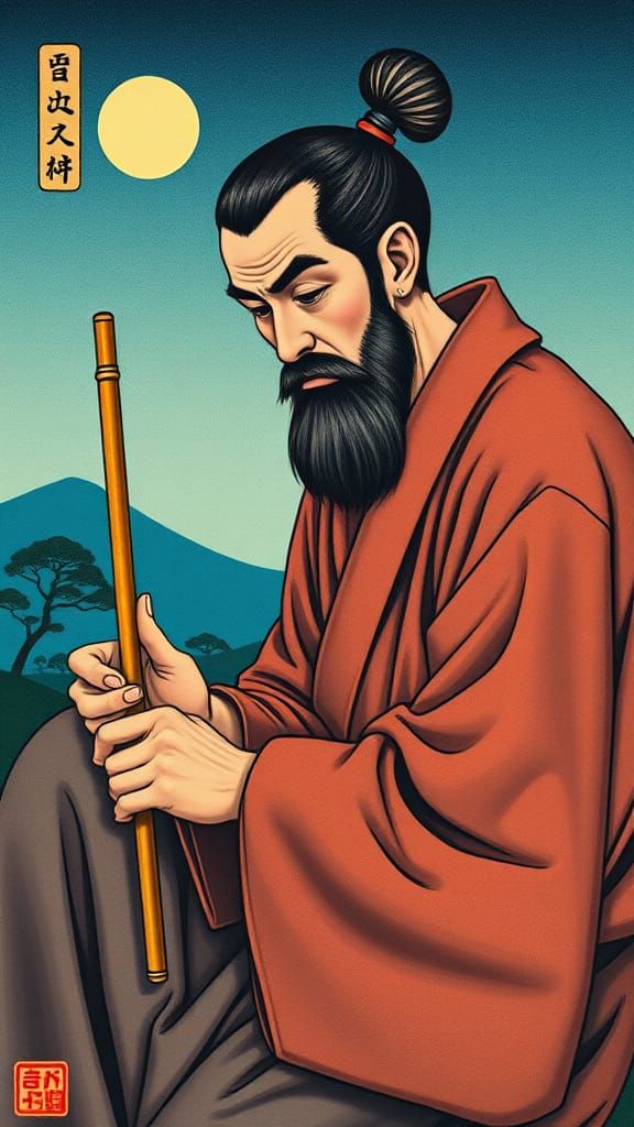 Mendicant Poor Peasant Moebius complementary colors tetradic colors deep color art deco Ukiyo-e 3D shading iridescent in...