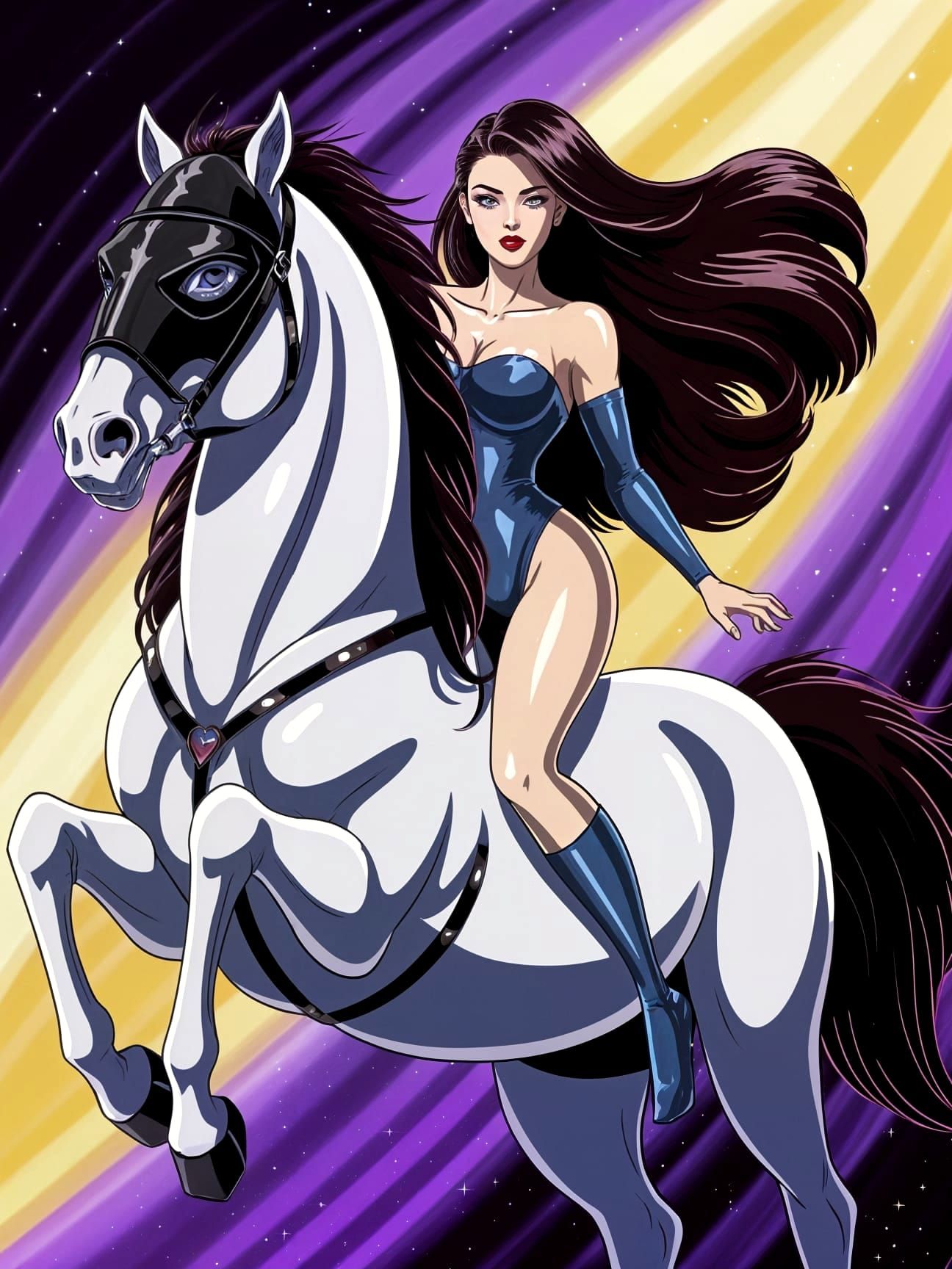 Woman on White Horse in Dark Fantasy Art