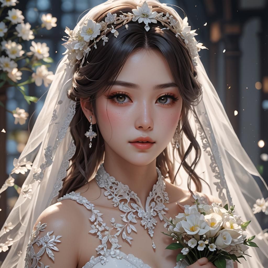 Anime-Style Bride in Detailed 3D Art