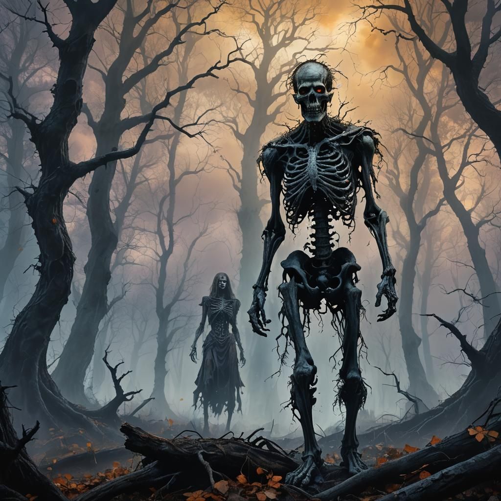 Ghostly Zombie in Haunted Woods: Dark Fantasy Art