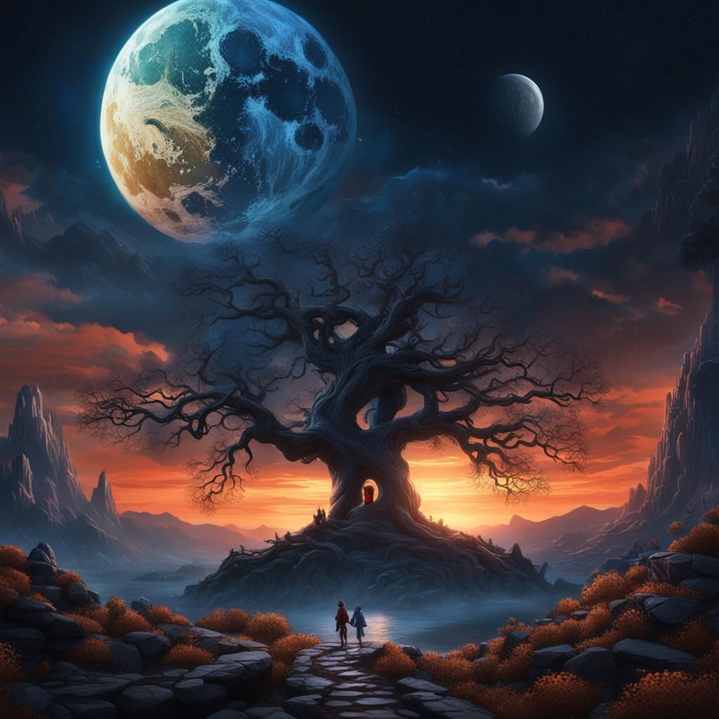 Rooftop Moon Gazer: Fantastical Concept Art