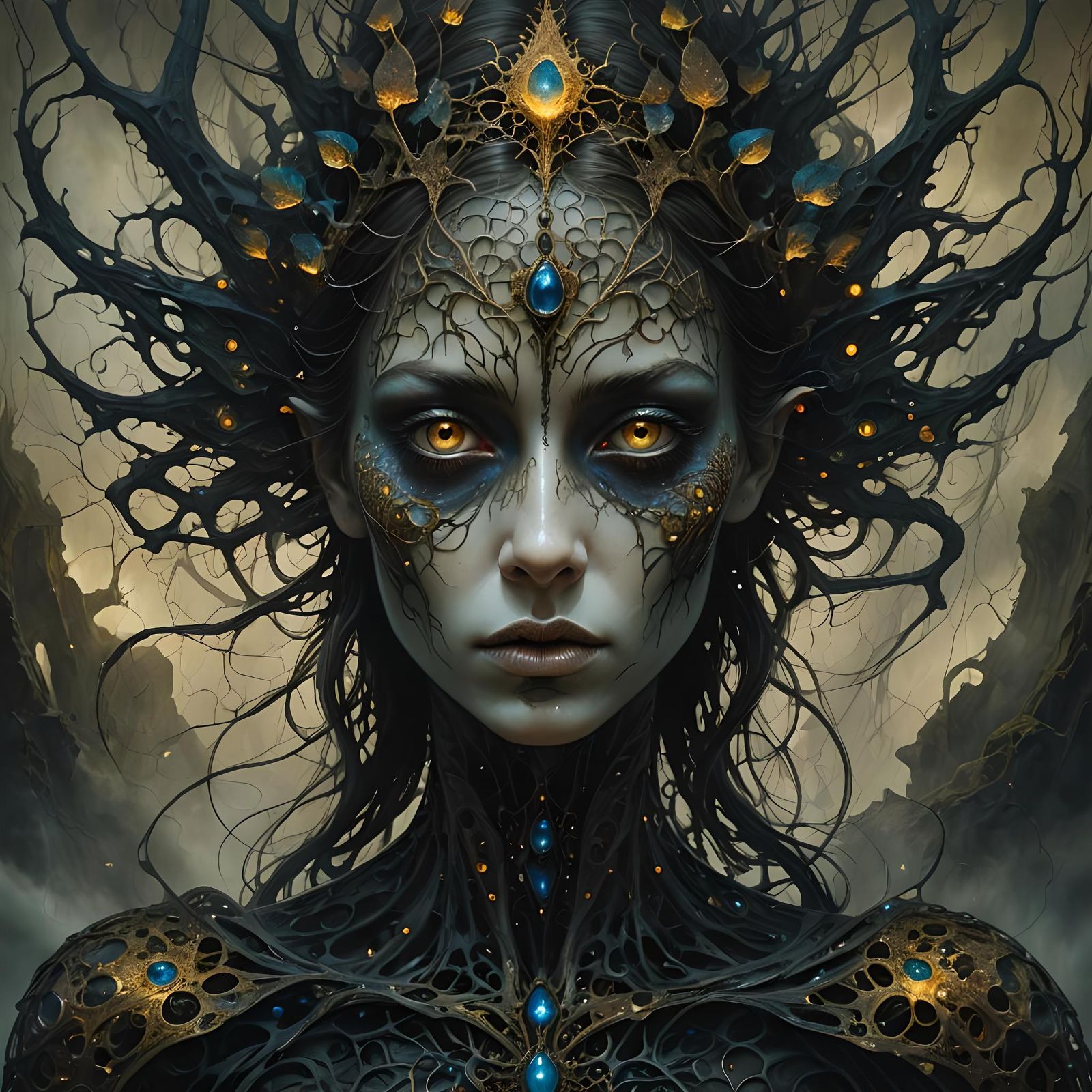 Dark Fairy Portrait in Filigree Style