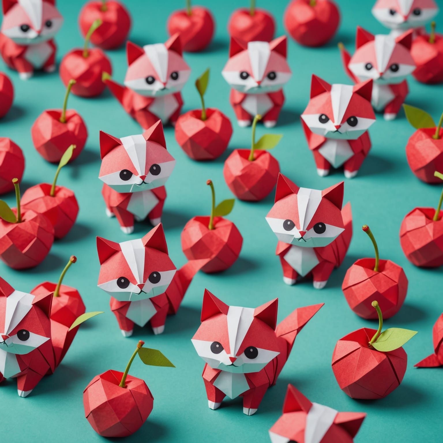 Cherries as Kittens in Origami Papercraft