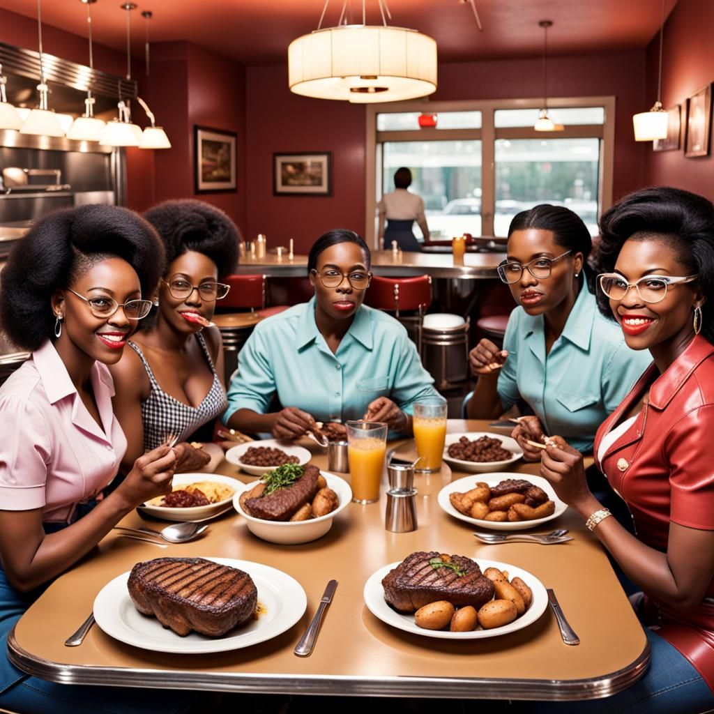 Retro Diner Scene with Couples