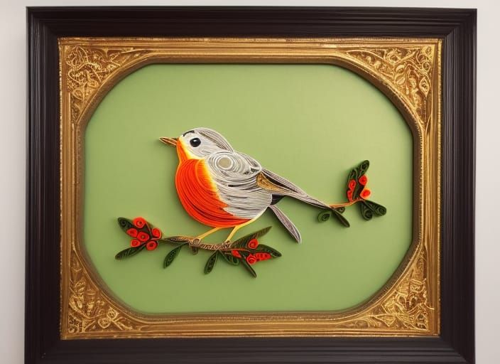 Paper quilled Robin on a branch #2