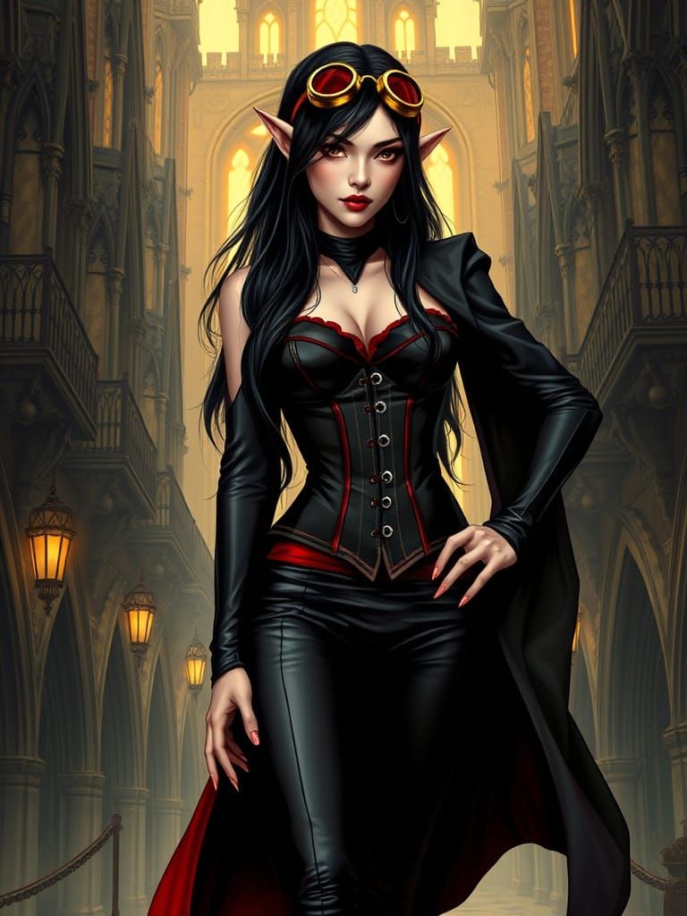 Surreal Victorian Vampire Hunter Elf in Steampunk Urban Fant...