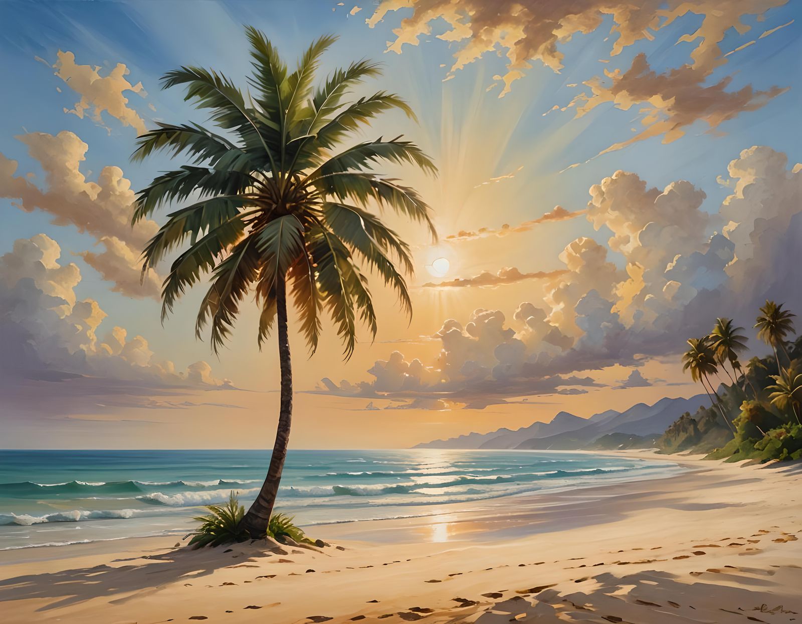 Tropical Palm Tree on Golden Beach