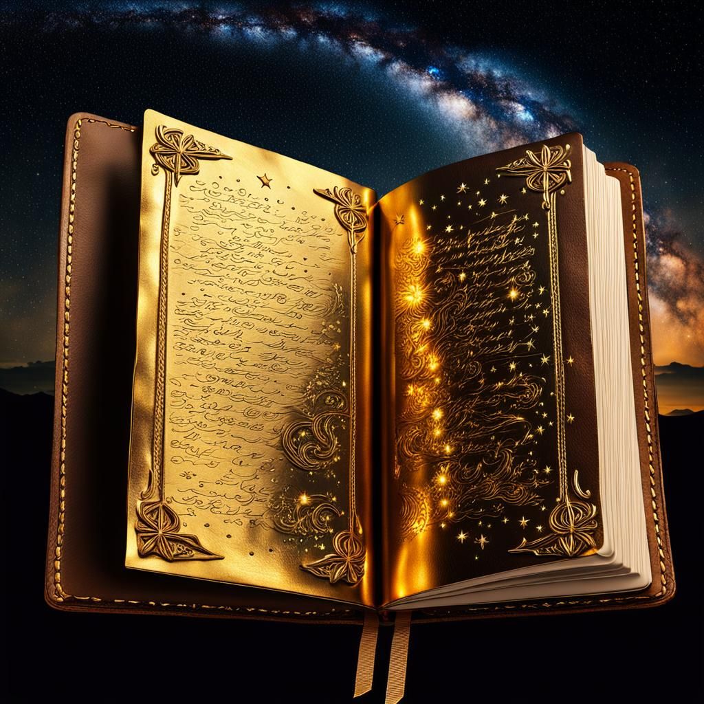 Golden Diary with Starry Poem in HDR