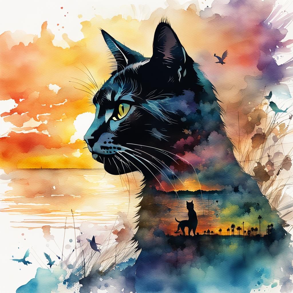 Sunset Portrait in Digital Watercolor Illustration