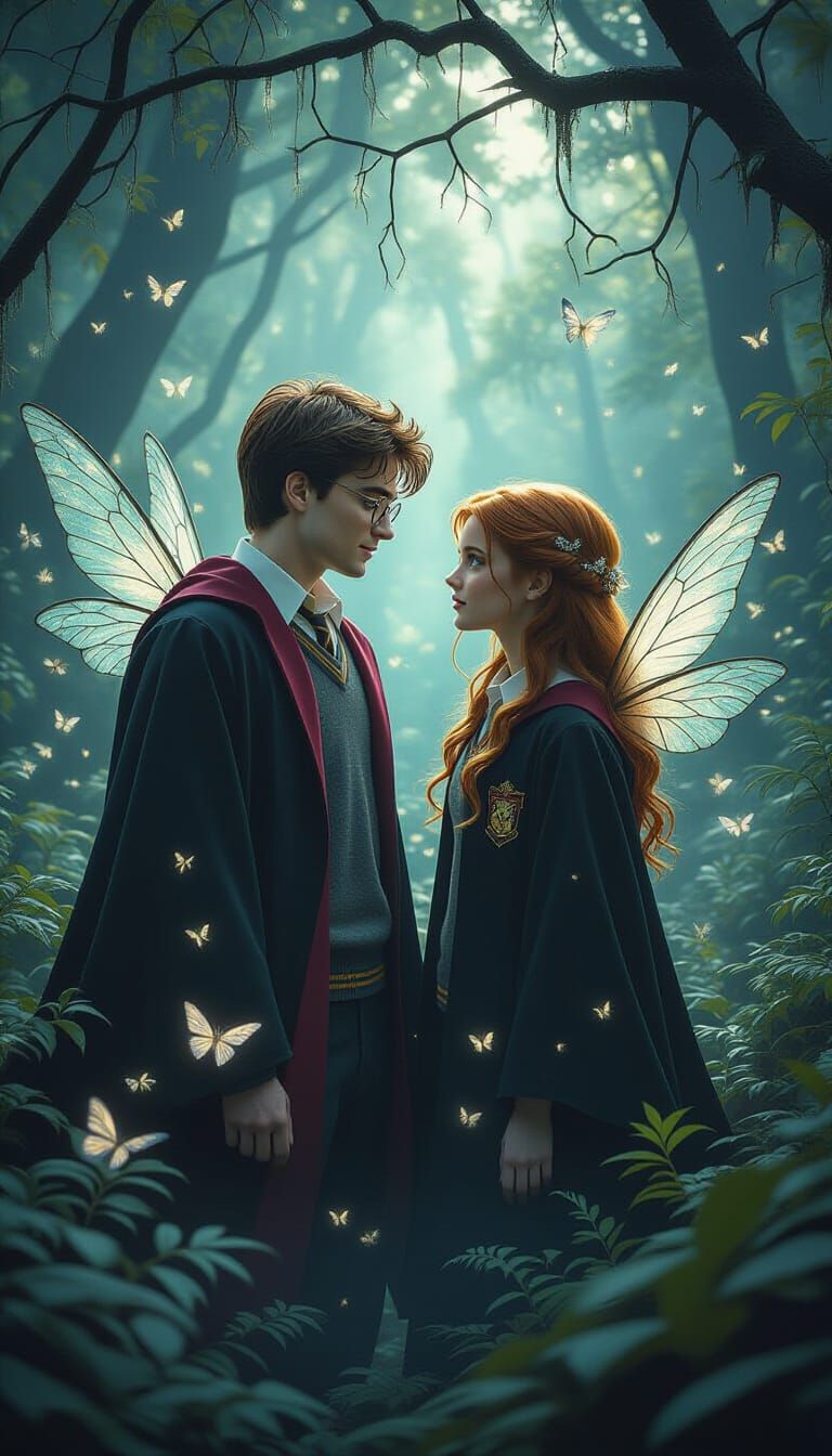 Harry Potter and Ginny Weasley in Mystical Forest