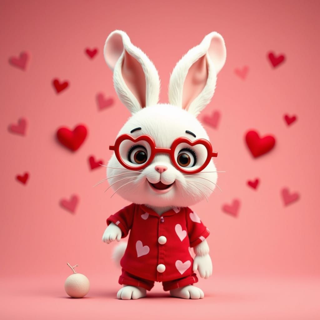 Cute Bunny in Heart Glasses for Valentine's Day
