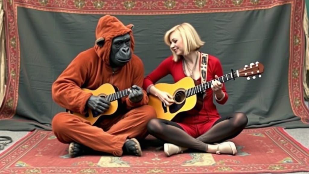 Hippie Couple Playing Guitar in Animal Suits