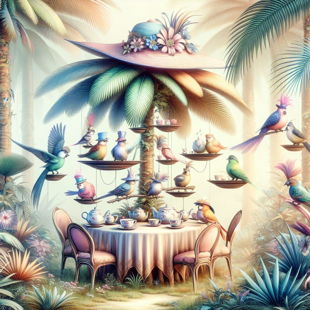 Tropical Birds Tea Party Hosted by Palm Trees