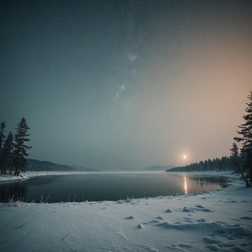 Serene Frozen Lake Baikal at Night