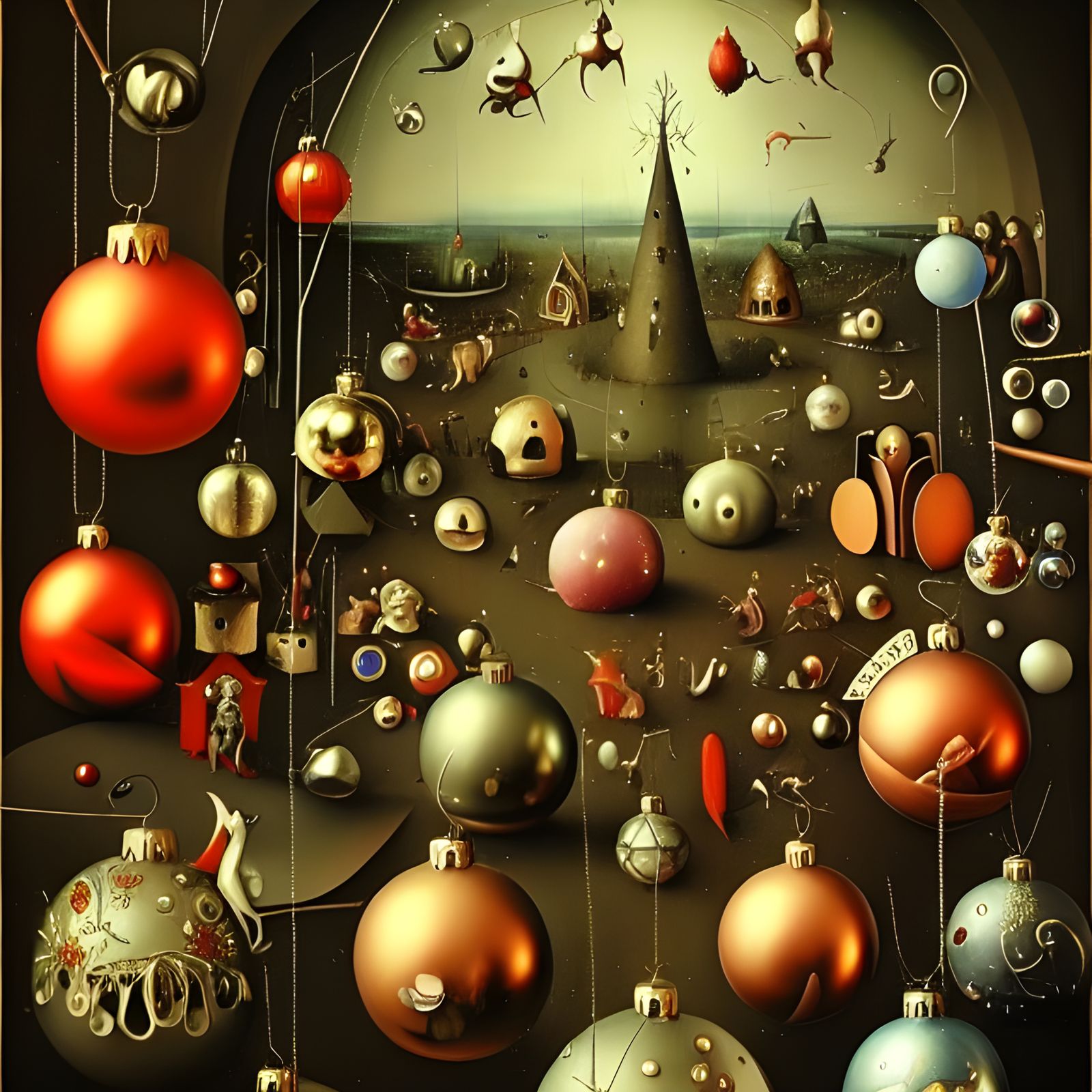 Surreal Anthropomorphic Christmas Ornaments in Bosch Style