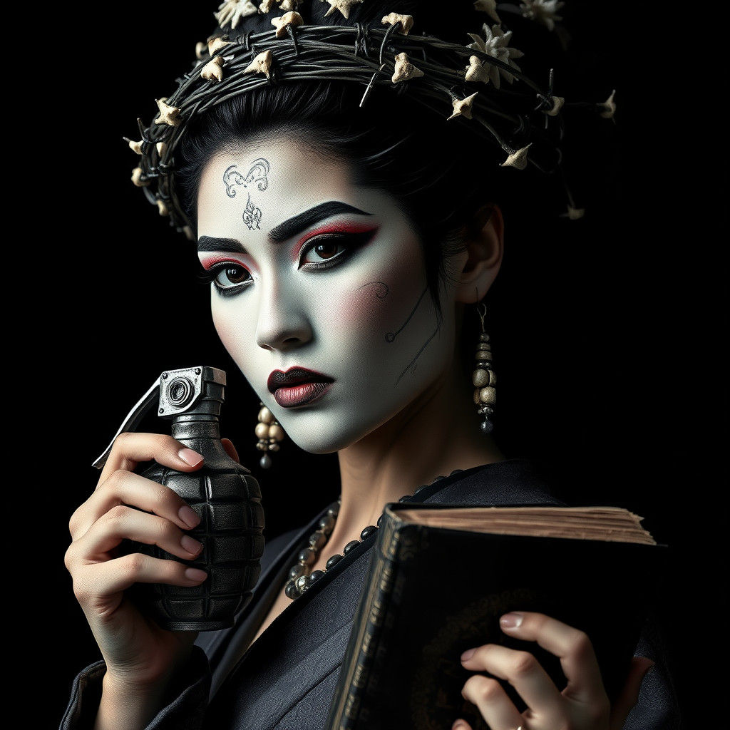 Latina Geisha with Grenade and Bible