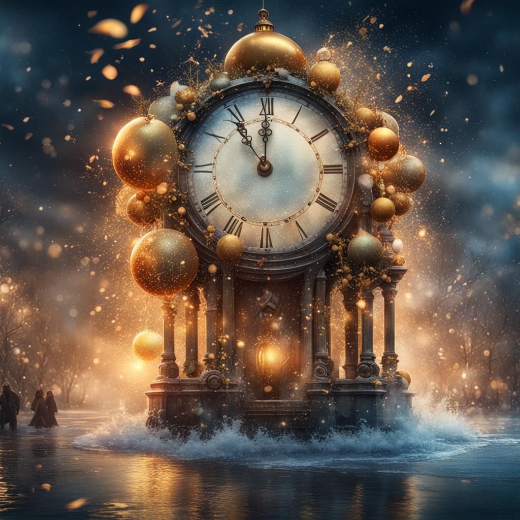 New Year's Eve Clock in Watercolor Style