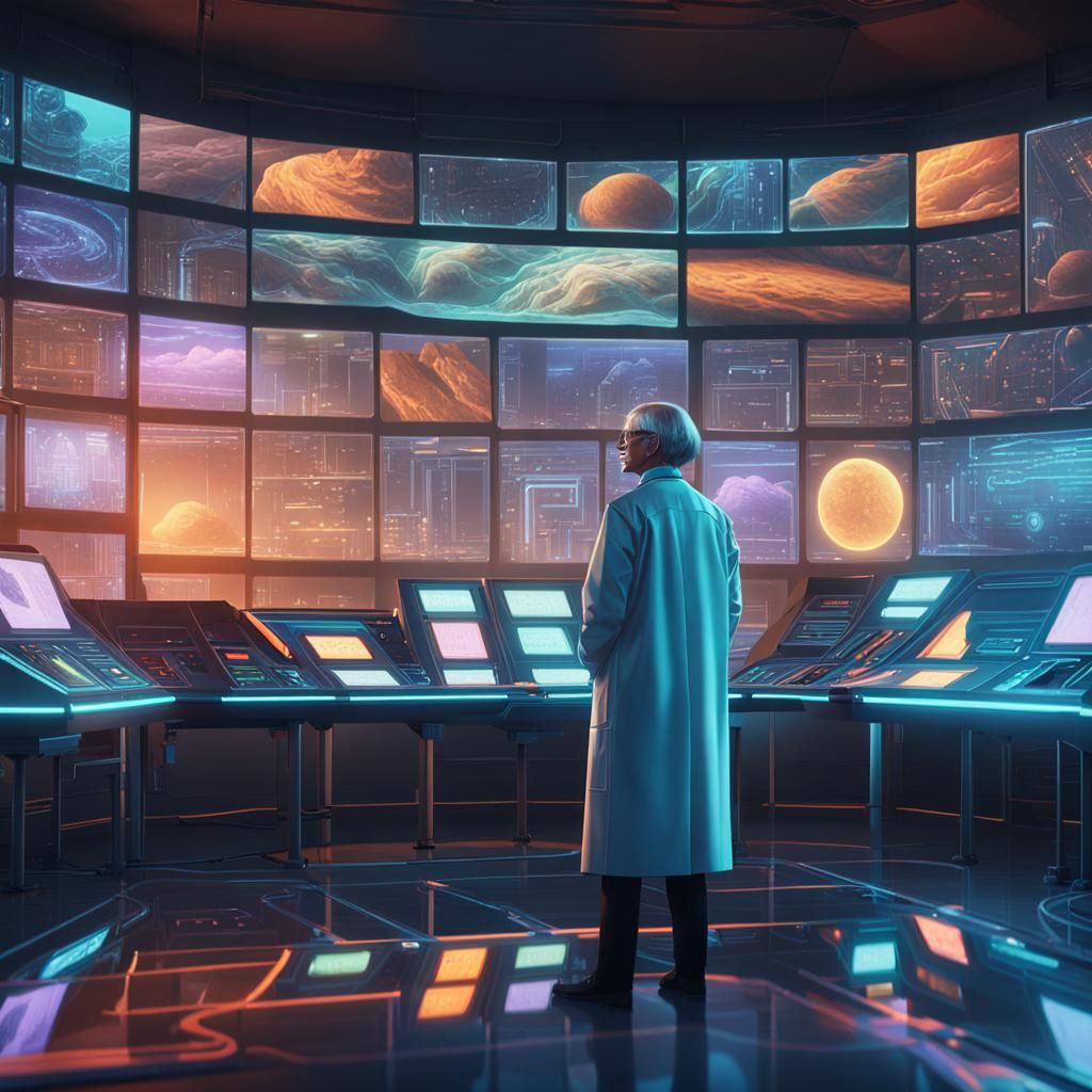 Scientist in Futuristic Lab: Photorealistic Sci-Fi Art