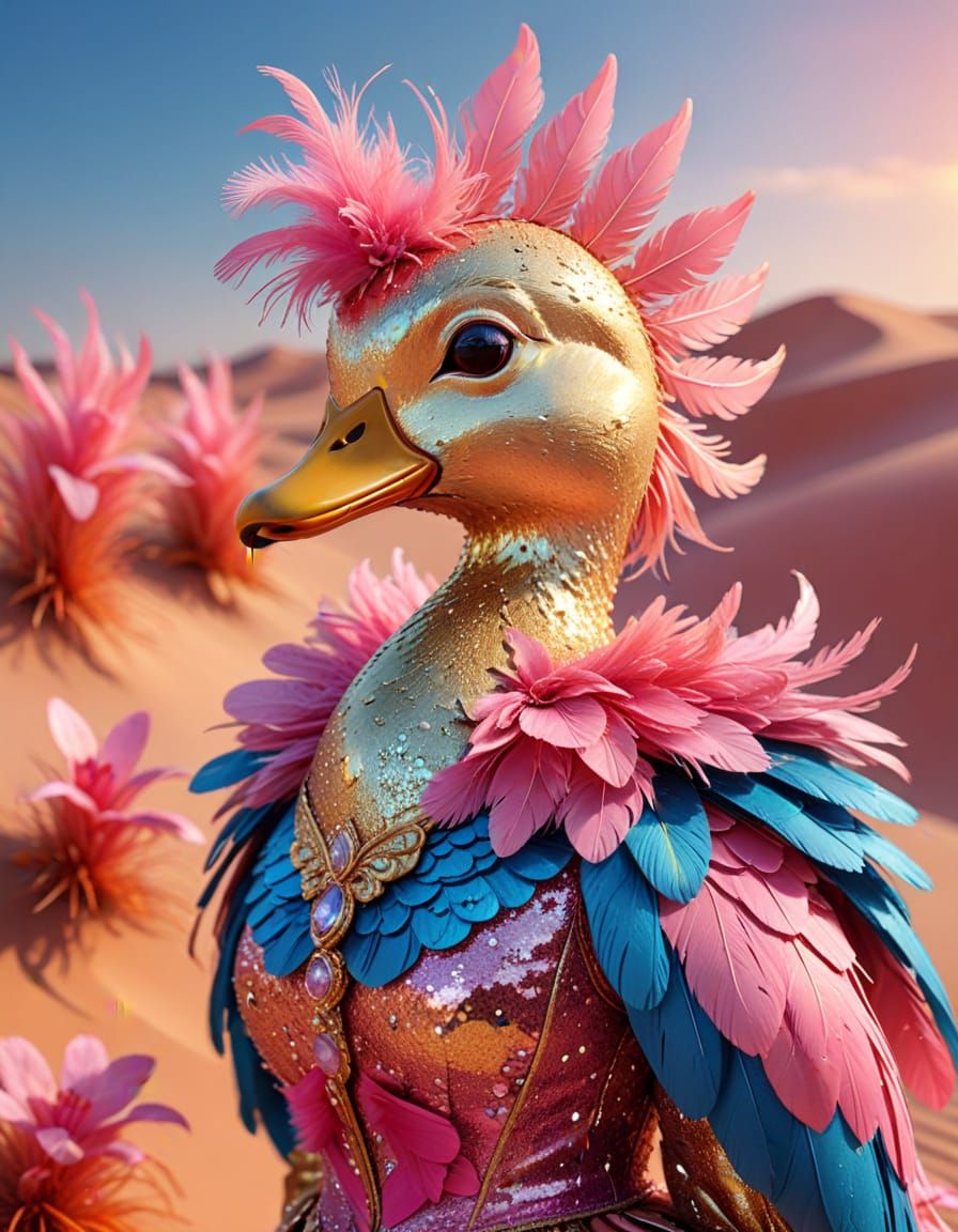 Pink Fur Creature in Pastel Desert, Digital Art