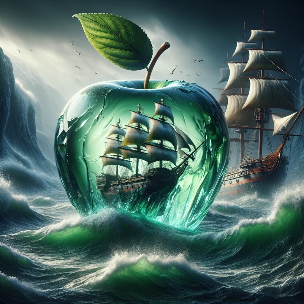 Ship in glass apple