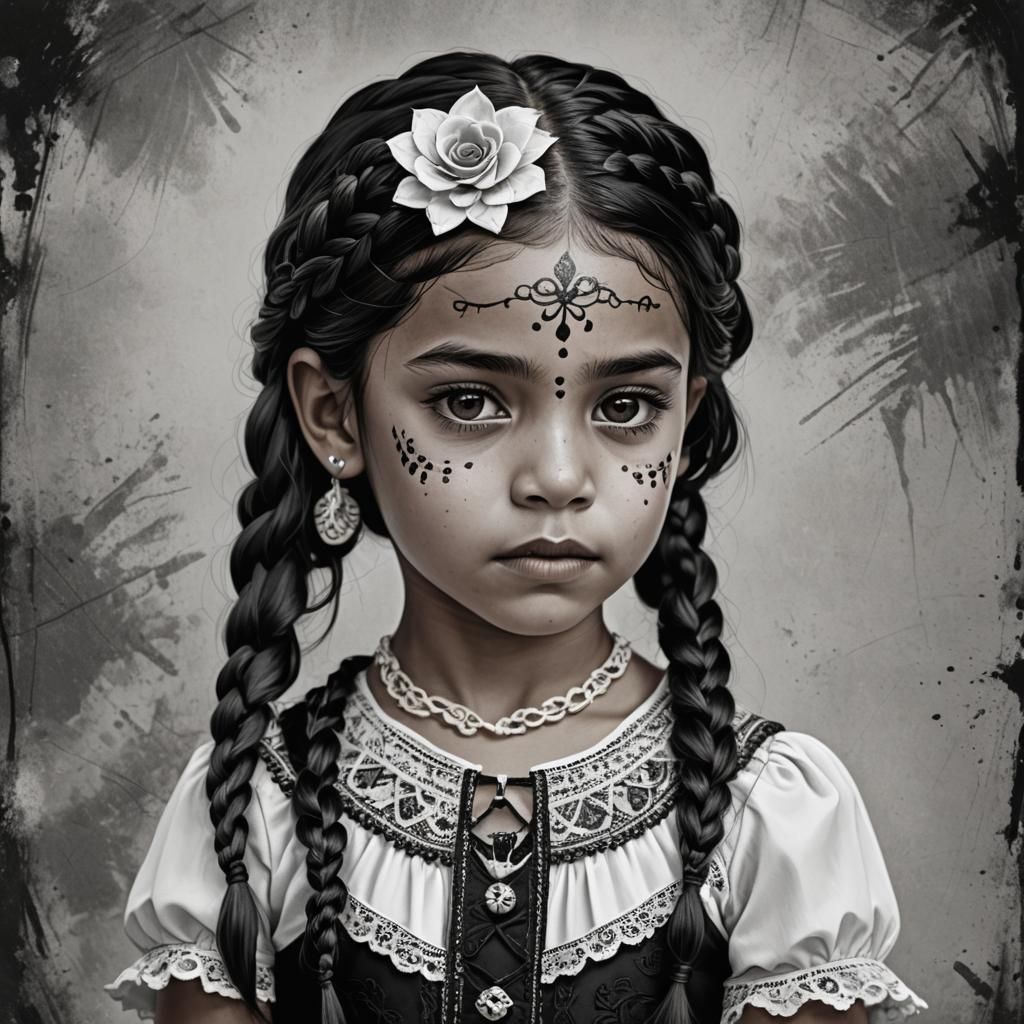 Venezuelan Girl in Catrina Costume: Hyper-Realistic Portrait