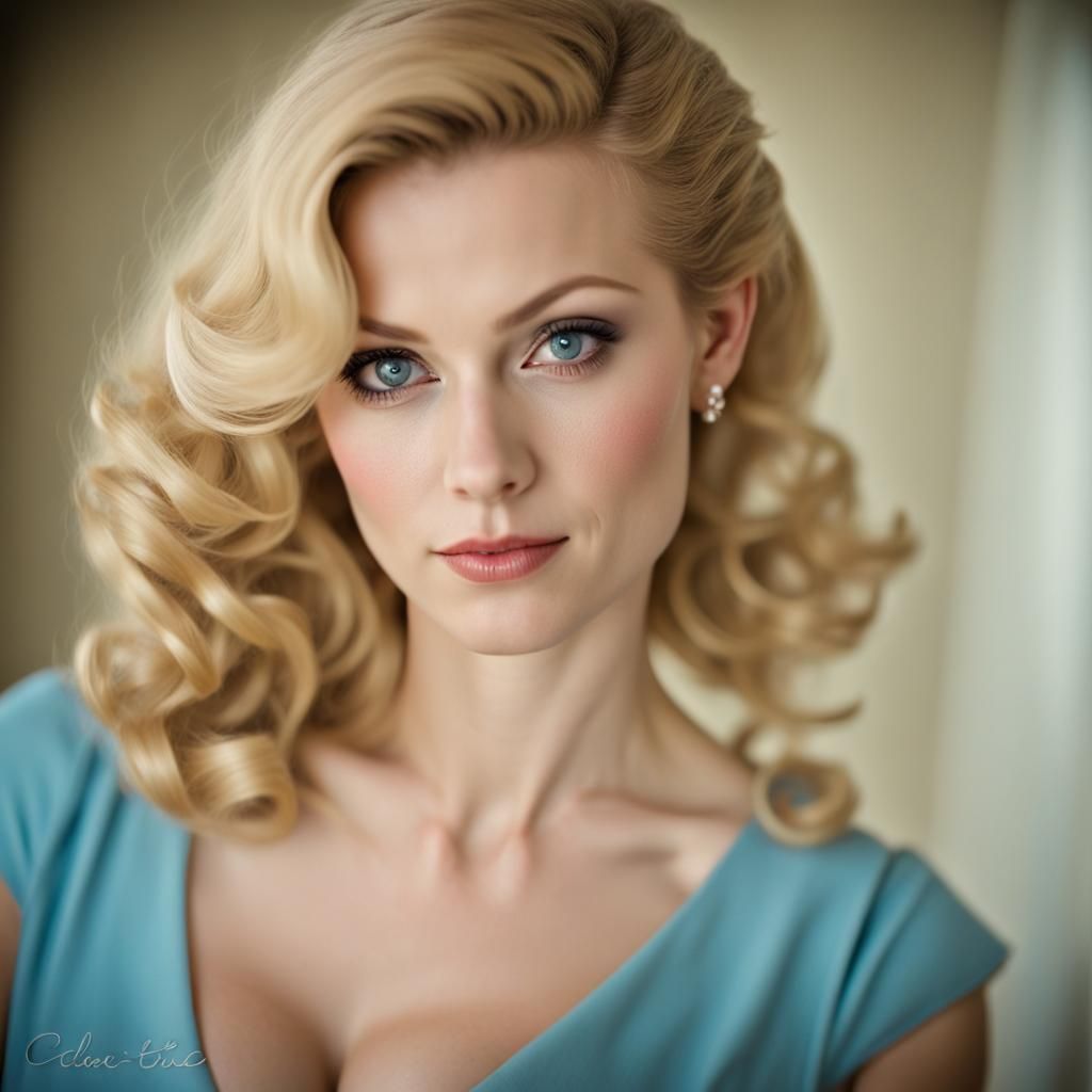 Portrait of a Blonde in 1950s Dress