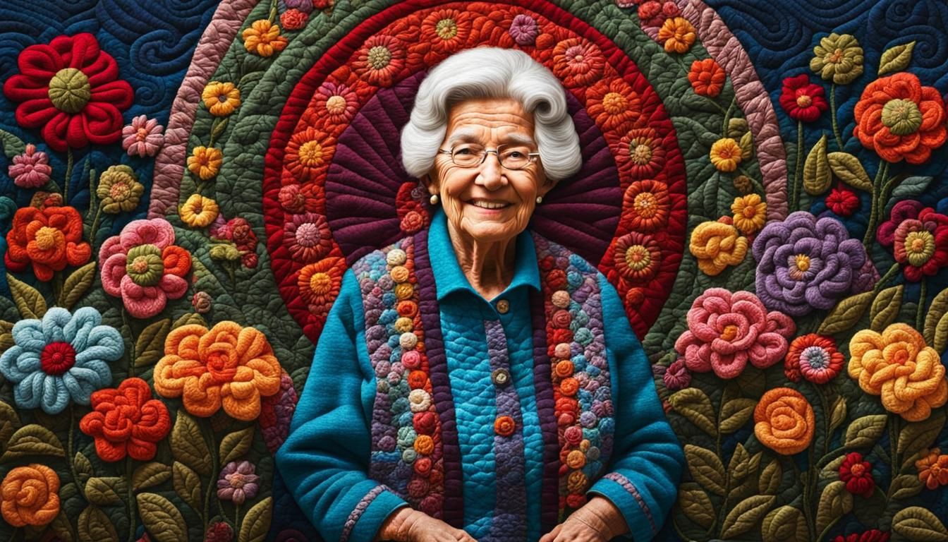 Quilted Portrait of Sweetly Smiling Grandmother